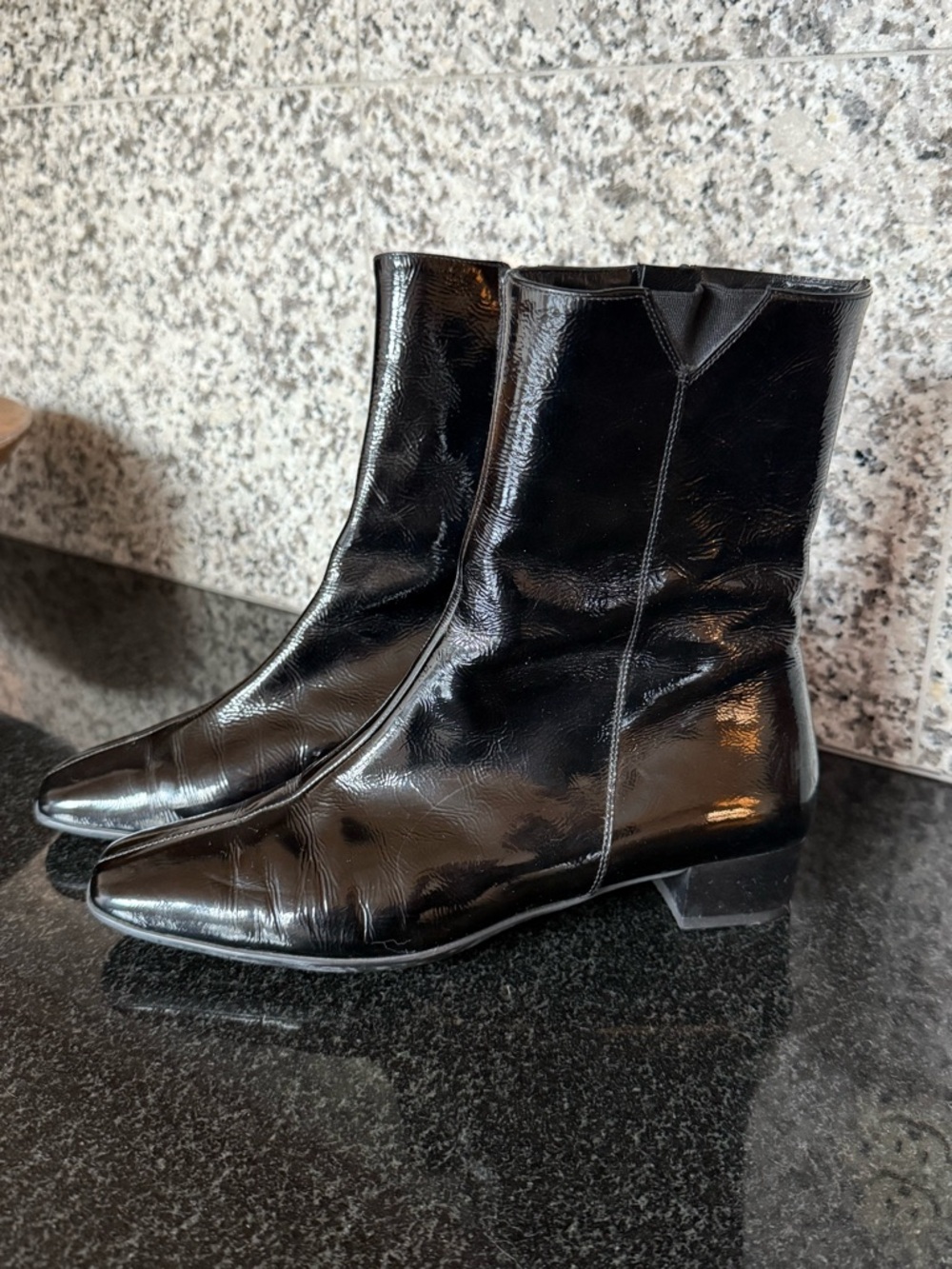 Ferragamo Steampunk Black Patent Leather Ankle Boots - Women 7.5